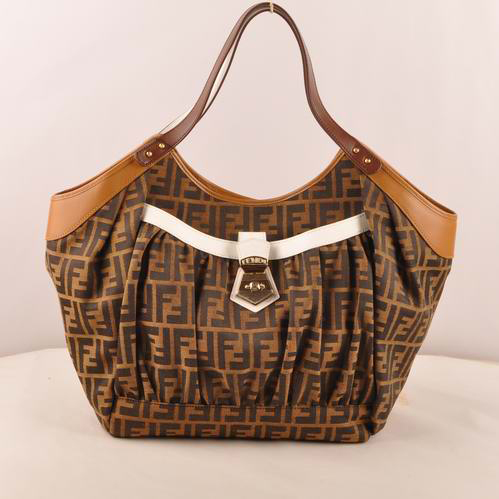 F2418 Fendi Classic FF spalla in tessuto Borsa F2418 Brown